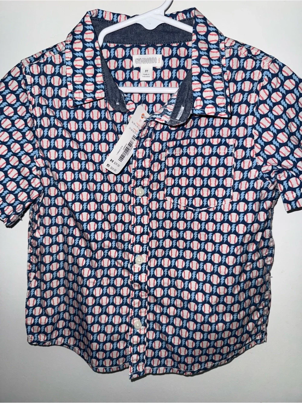 Gymboree Navy Button-Up Shirt with Baseball Print